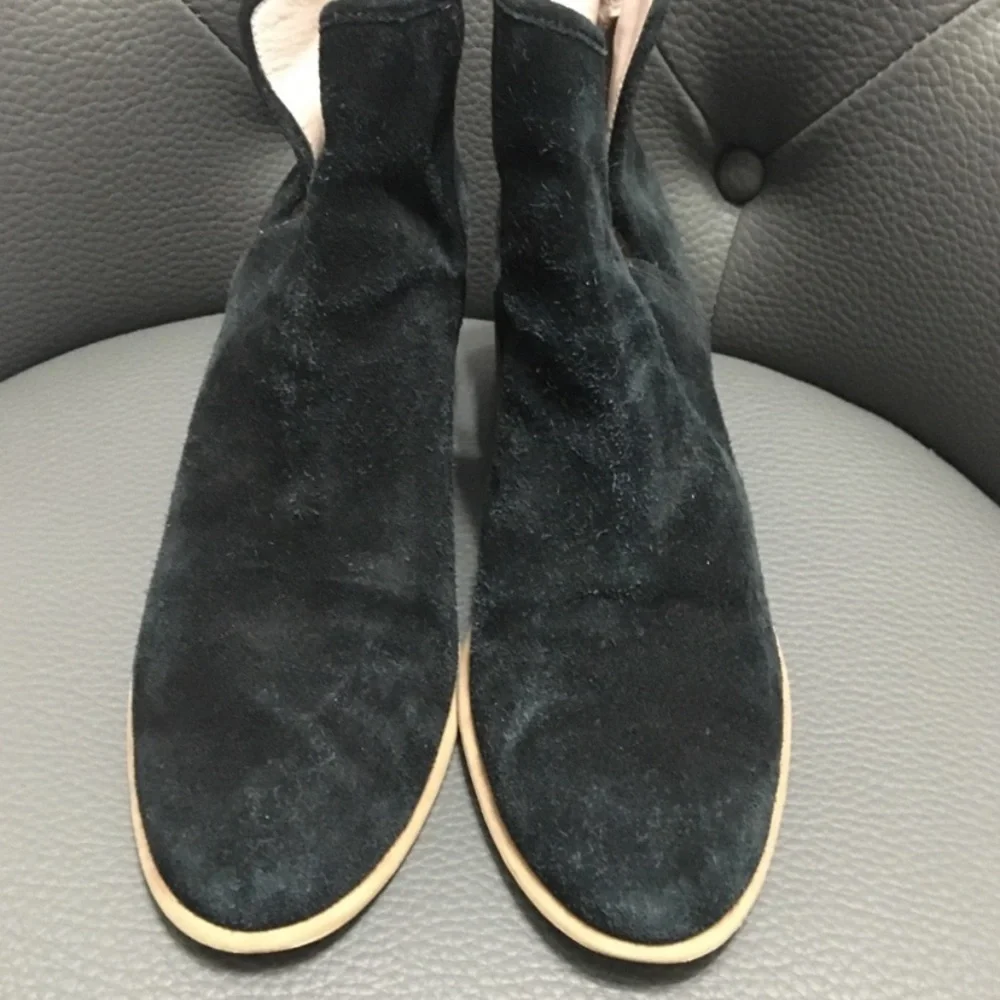 Hinge Suede Chunky Stacked Wood Heel Booties 9.5M
